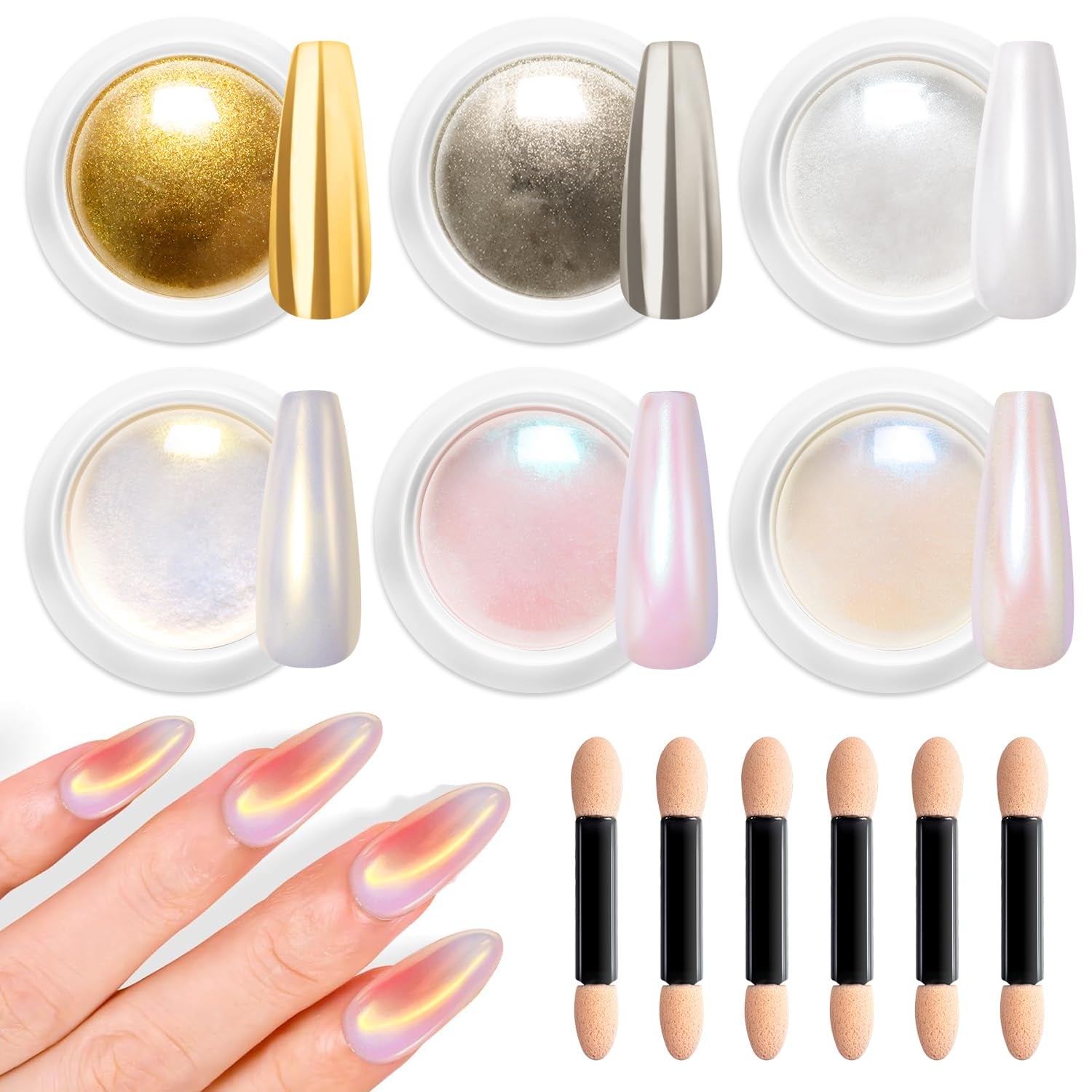 BISHENGYF Rose Gold Chrome Nail PowderNouvelle mise à niveau Grosse Kapazitä Chrom PulverSuper-Spiegeleffekt Metall Mirror Chrome Powder – Neon Glassy Pearl Effect Glitter Nail Art Pulver pour DIY Salon