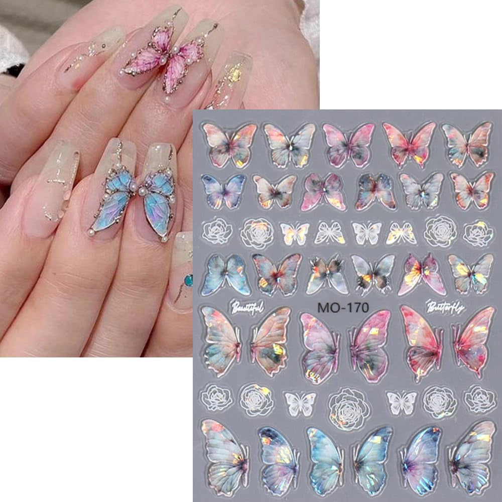 Autocollants pour ongles papillon en relief 5D autocollants de décoration d'ongles papillons auto-adhésifs autocollants d'art d'ongle de papillon aurore autocollants d'art d'ongle de papillon de conception d'accessoires d'ongle autocollants d'art d'ongle de papillon