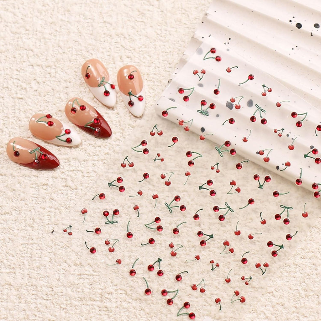 JMEOWIO 3D Nagelsticker Kirsche Nail Art Sticker Selbstklebend Nagelaufkleber 5D Stereoskopisch Dekoration Nageldesign Zubehör 1 Blatt