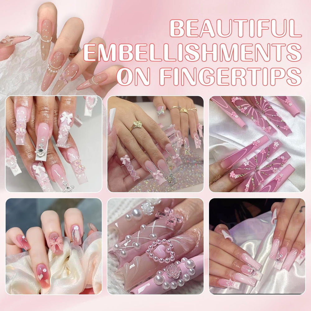 Décorations d'art d'ongle 3D, 1 boîte de breloques d'art d'ongle, breloques d'art d'ongle de coeur de fleur de style mixte, décorations d'art d'ongle en résine, pour décorations d'art d'ongle, accessoires de bricolage