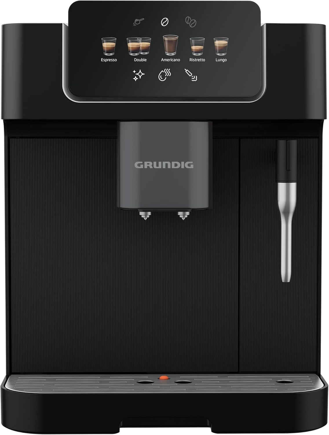 Machine à expresso entièrement automatique GRUNDIG KVA 6230 avec mousseur à lait, moulin en acier inoxydable avec 13 niveaux de mouture, réservoir à grains 250 g, réservoir d'eau amovible 2 litres, pression de pompe 19 bar, écran tactile, noir