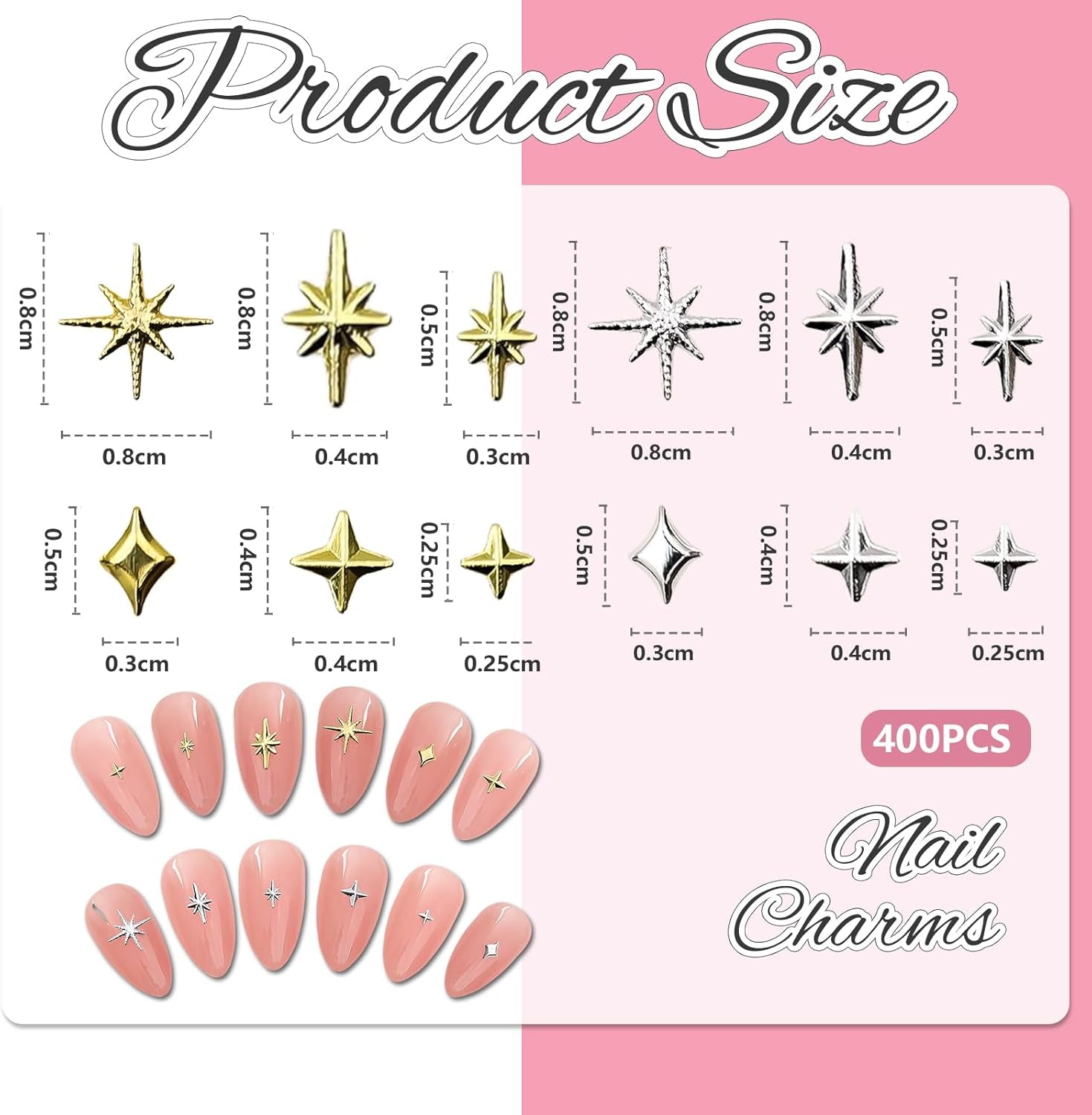 400 pcs Stern Nail Charms Gold Silver, Charms Nägel Zubehör, Nagel Deko, Nail Art Zubehör, Nagel Charms, Nagel Steine, Nail Design, Charms Für Nägel