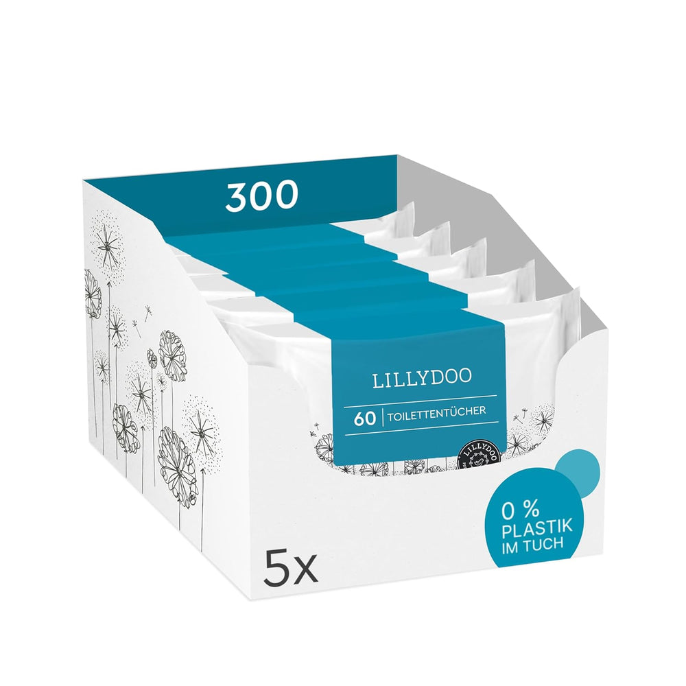 LILLYDOO Lingettes humides pour toilettes 720 pièces (12 x 60) Lingettes jetables 100 % sans plastique, sans parfum