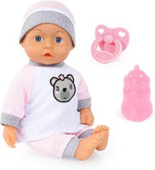 Bayer Design 93602AA Babypuppe Kiss Baby, Puppe, Kussfunktion, Geräusche, Interaktive Weichkörperpuppe, Funktionspuppe mit Schnuller und Flasche, Weiß