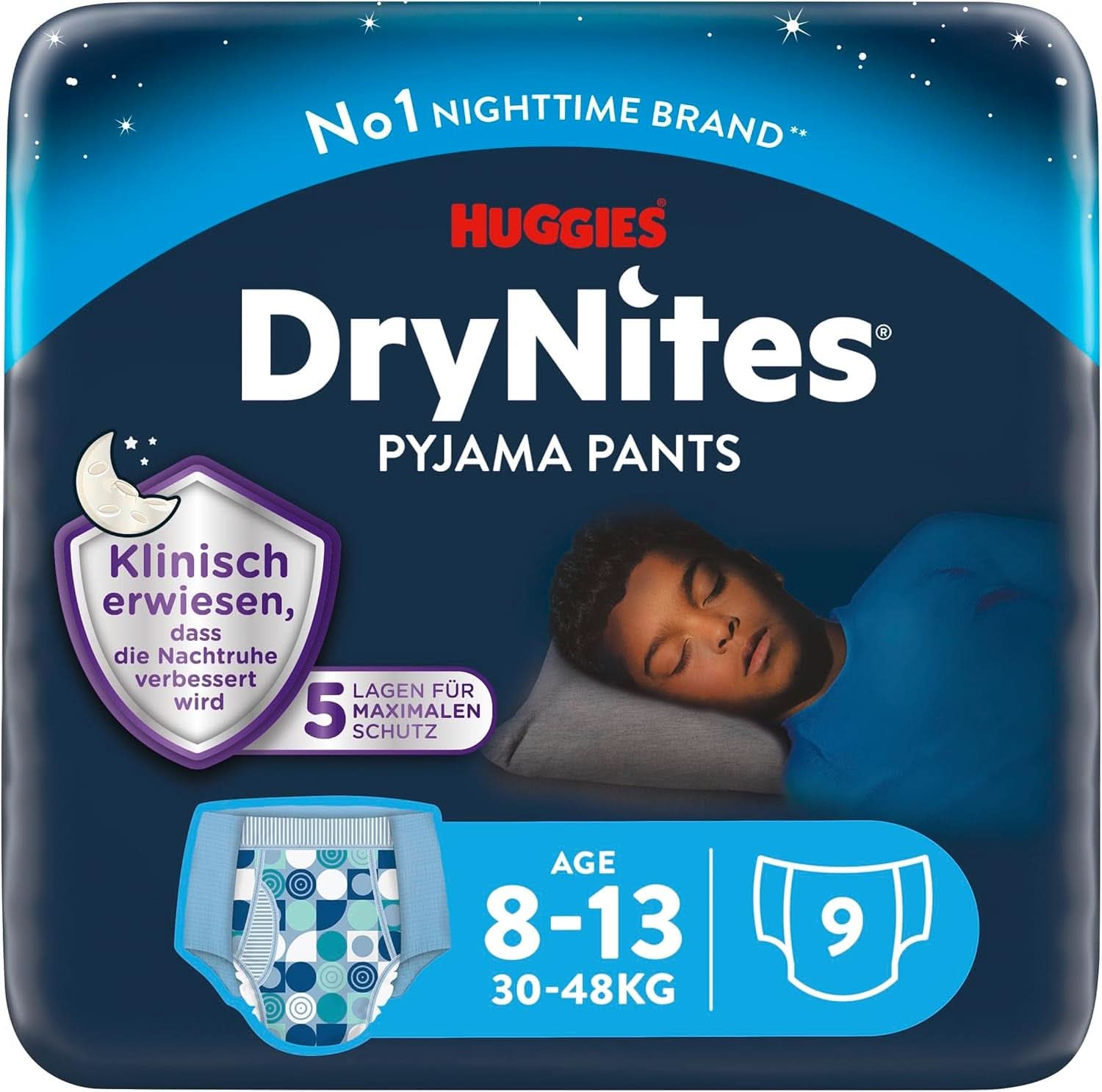 Couches de nuit super absorbantes Huggies Drynites, pour garçons 8-13 ans (30-48 kg), 9 pcs Mère et Enfant Naty Shop