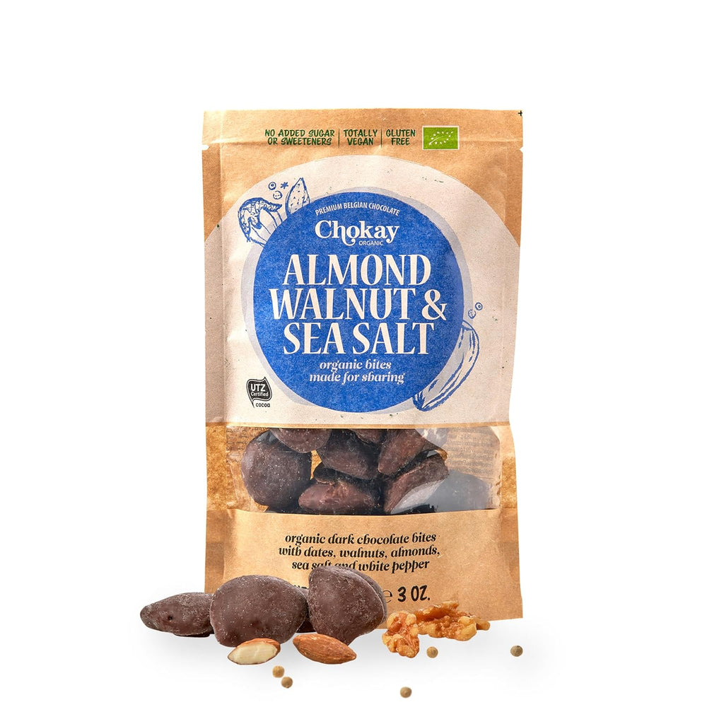 Bouchées biologiques - Amandes à la cannelle et amandes au chocolat noir belge / Sans sucre ajouté, sans édulcorants / Végétalien et équitable / 1 x 85g