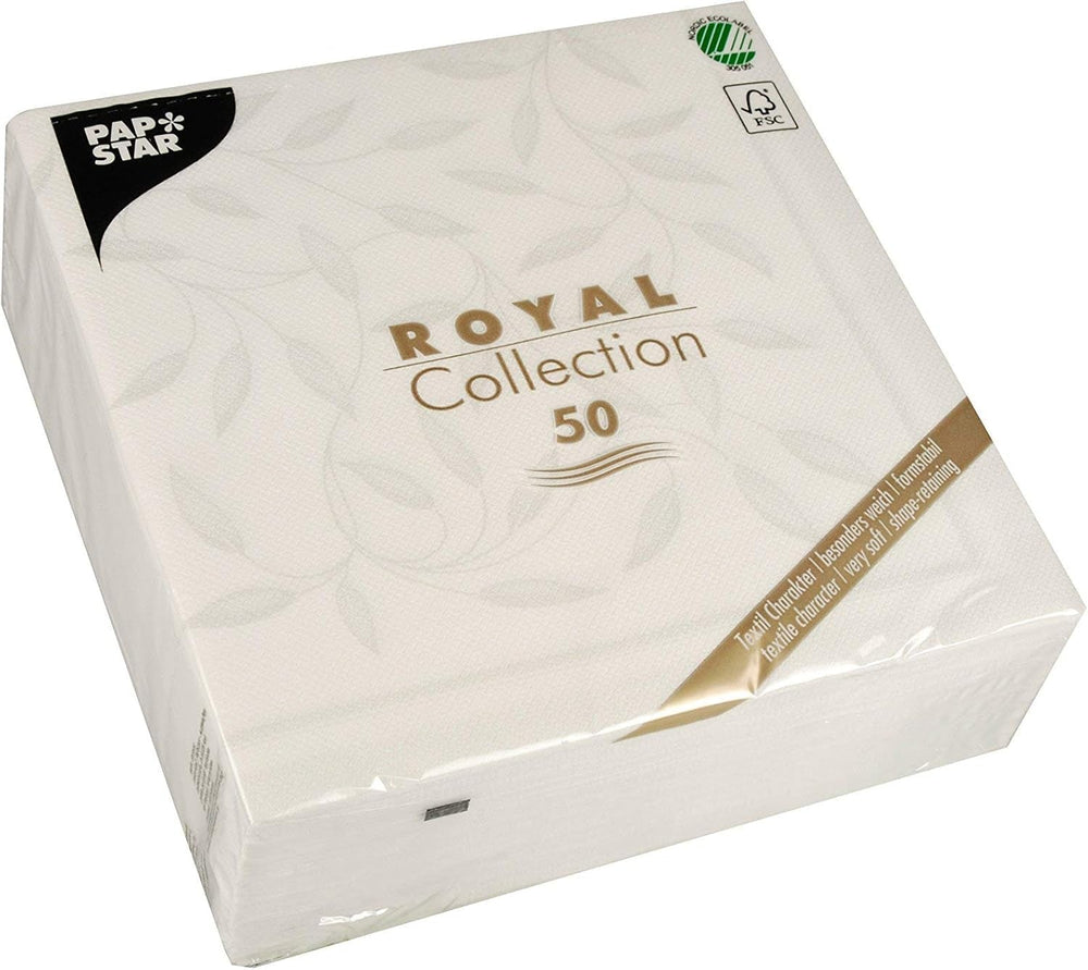 Papstar, 50 serviettes "Collection ROYAL" pli 1/4 40 Cm X 40 Cm Blanc "Nouvelle Méditerranée", #11652