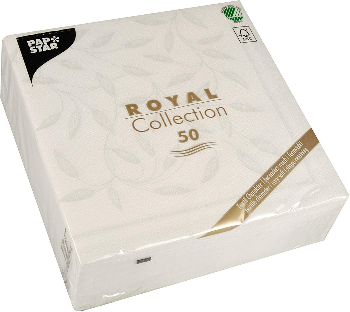 Papstar, 50 serviettes "Collection ROYAL" pli 1/4 40 Cm X 40 Cm Blanc "Nouvelle Méditerranée", #11652