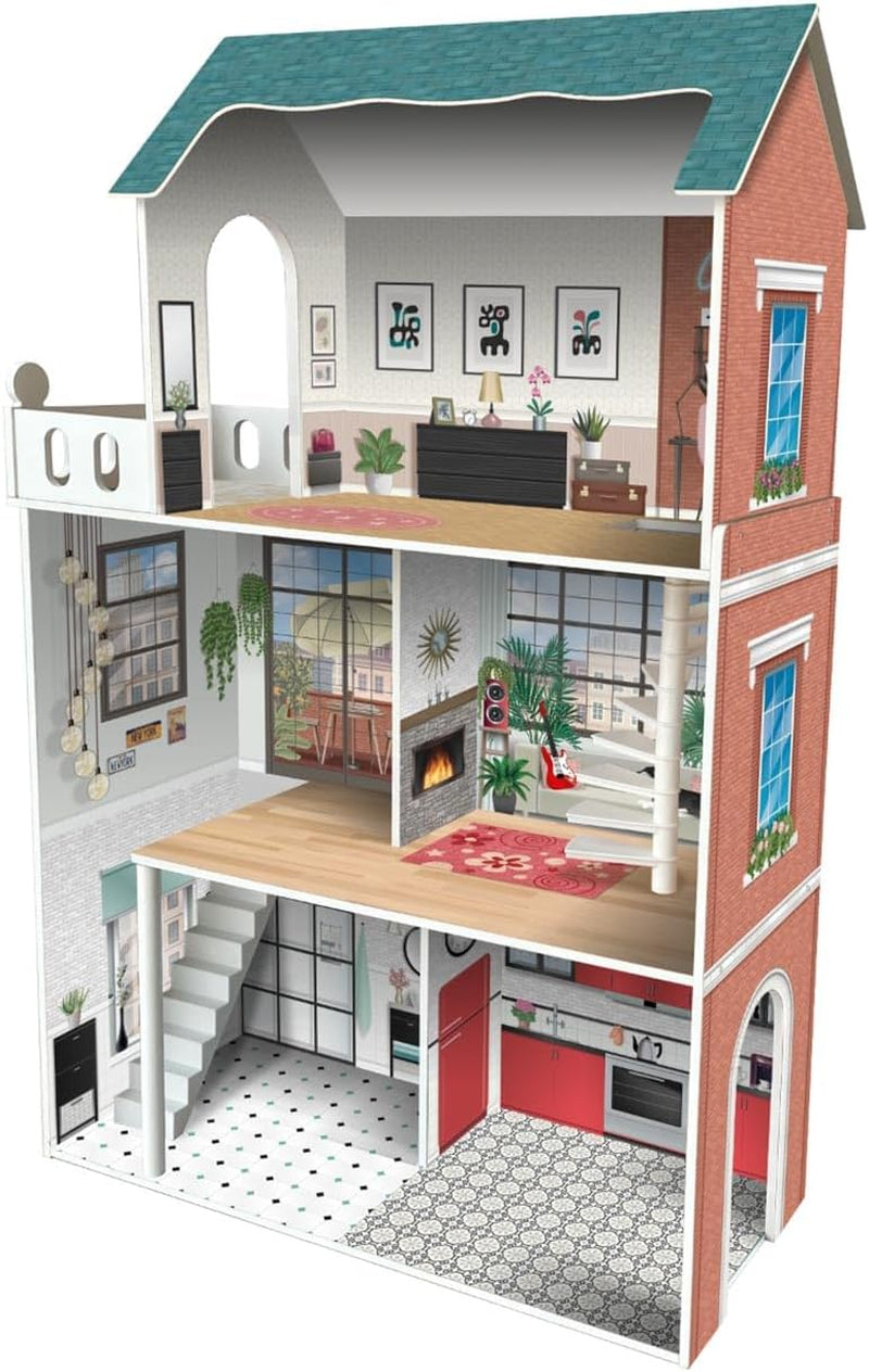 Maison de poupée Soho-Madera Design à 3 étages avec 8 meubles, taille 120 X 33 X 75 cm (913D00181) Naty Shop Dollhouses Titre par défaut