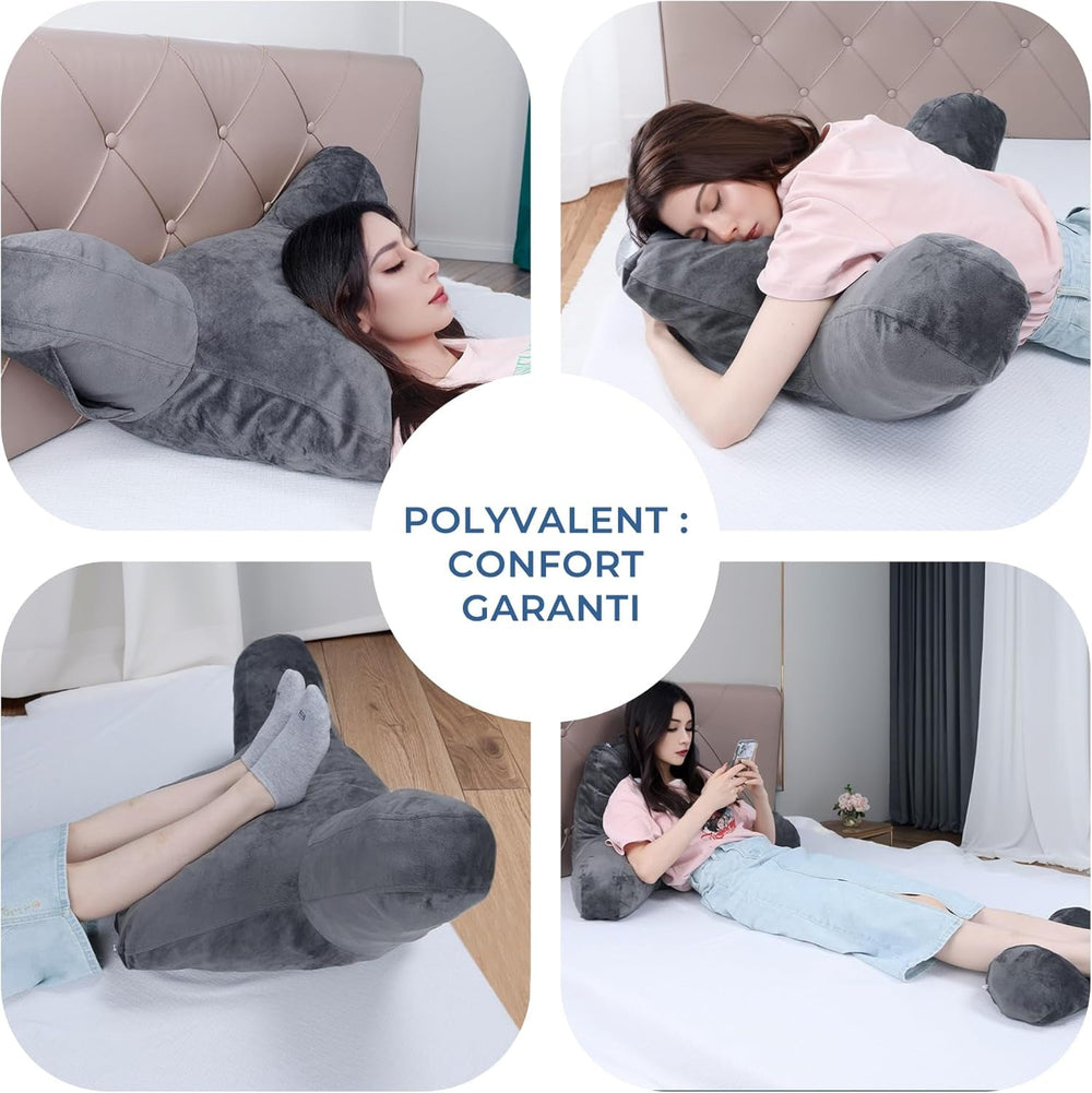 Pernă ergonomică pentru citit INFANZIA cu cotiere, suport pentru spate din spumă cu memorie, gri, M