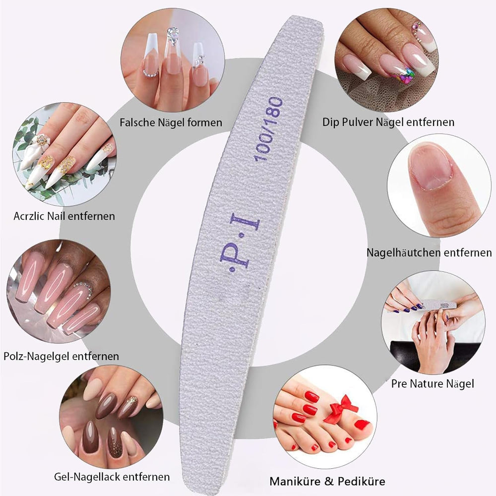 Ensemble de limes à ongles 3 pièces, limes à ongles pour ongles en gel, accessoires pour ongles en gel résistants à l'usure et lavables, lime à ongles professionnelle 100/180 avec 3 formes, blanc