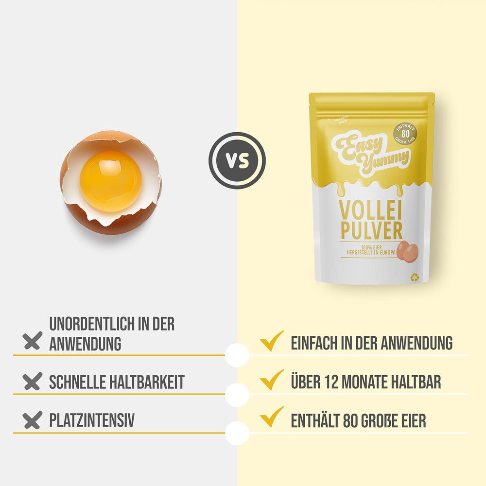 EASY YUMMY - Vollei-Eipulver (1000g = 80 Eier) aus Regionalen Niederländischen Freiland-Eiern | mythe 1-Ei-Messlöffel | Wiederverschließbarer Beutel, longue Haltbarkeit | Rührei, Cuisines, Backen | 100% eux