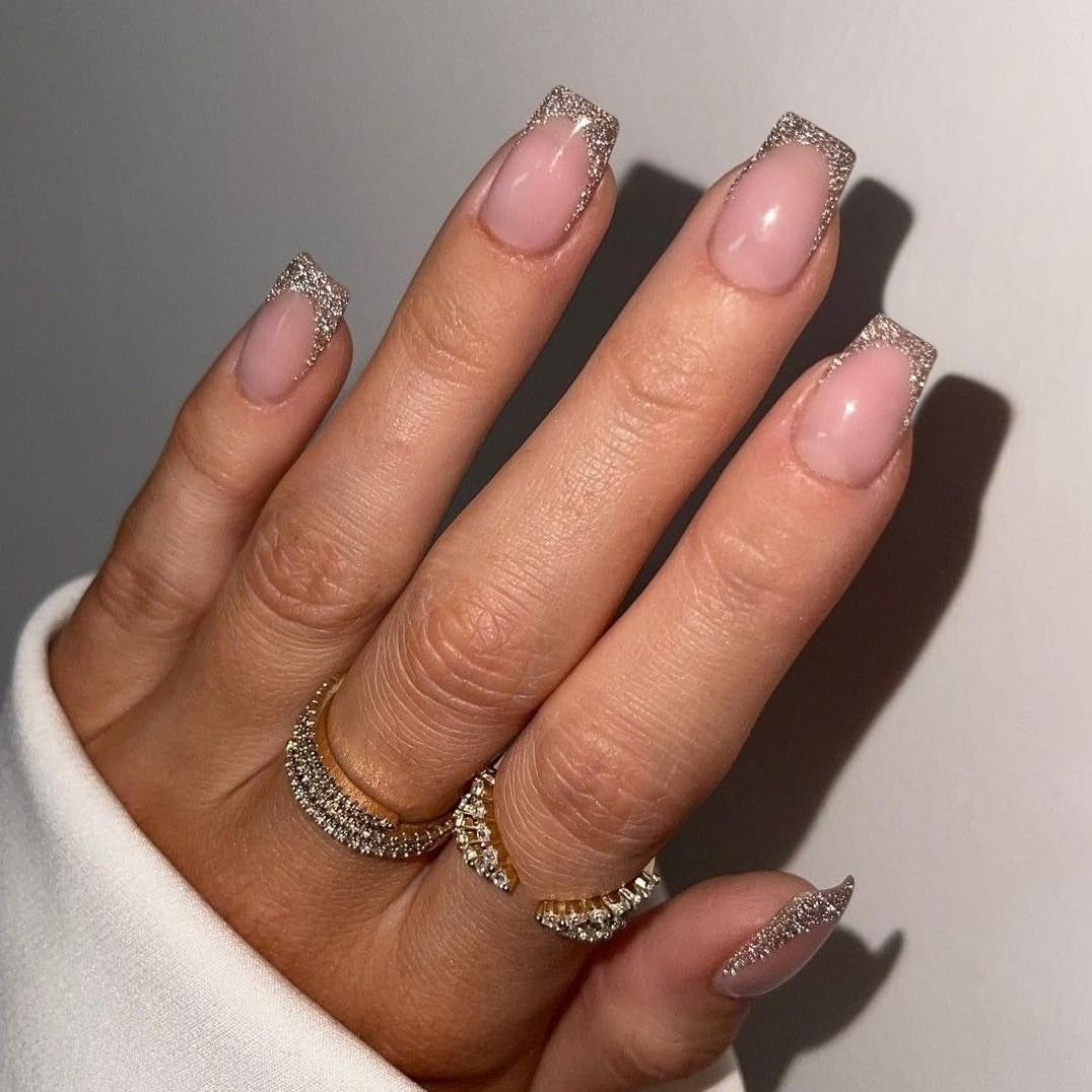 Faux ongles à pointe française courte – 30 pièces d'ongles noirs à coller sur des ongles carrés courts, faux ongles à pointe française avec colle, ensemble d'ongles artificiels carrés pour femme