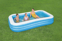 Bestway Family Pool Deluxe, piscină dreptunghiulară pentru copii, ușor de instalat, albastră, 305x183x56 cm Saltele gonflabile și accesorii gonflabile 305x183x56 cm Culoare