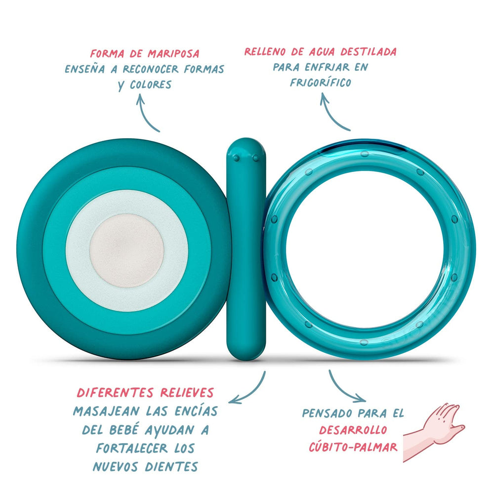 Suavinex Anneau de dentition en silicone pour bébé + 4 mois, anneau de dentition bleu papillon doux et léger