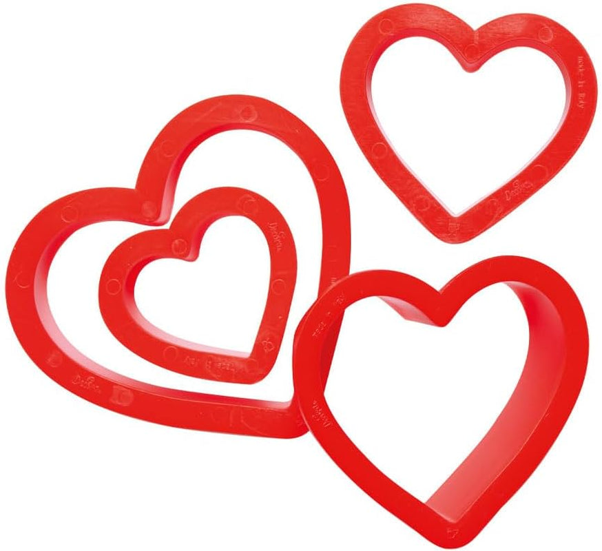0255305 Jeu d'emporte-pièces en forme de cœur, lisses, 4 pièces, 4-5,5-7-8 cm, 2,2 cm de hauteur, rose