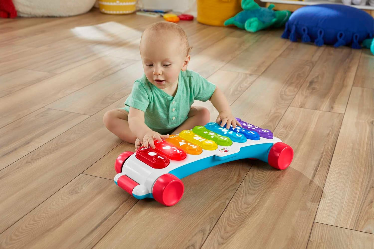 Fisher-Price Xylophone géant lumineux - instrument de musique électronique à accompagner de chansons à contenu pédagogique, pour enfants, tout-petits à partir de 9 mois, multicolore, version : français, HJK40 Jucarii Bebe Naty Shop