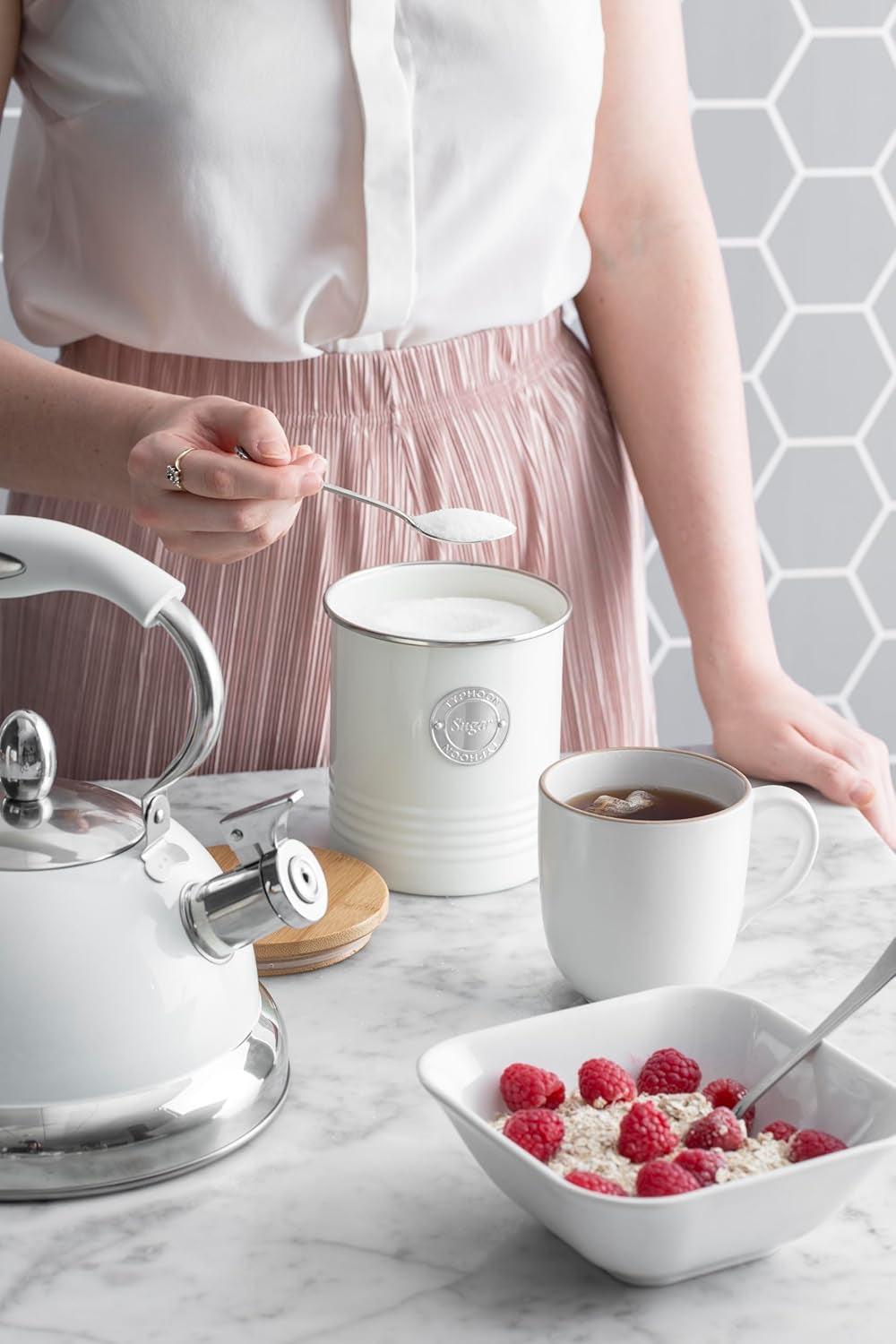 Collection LIVING, sucrier avec couvercle | pastel crème | boîte de rangement 1 L cuisine pour sucre | sucrier en acier avec couvercle | Bocaux de conservation hermétiques en bambou avec couvercles Naty Shop Boîtes de conservation des aliments