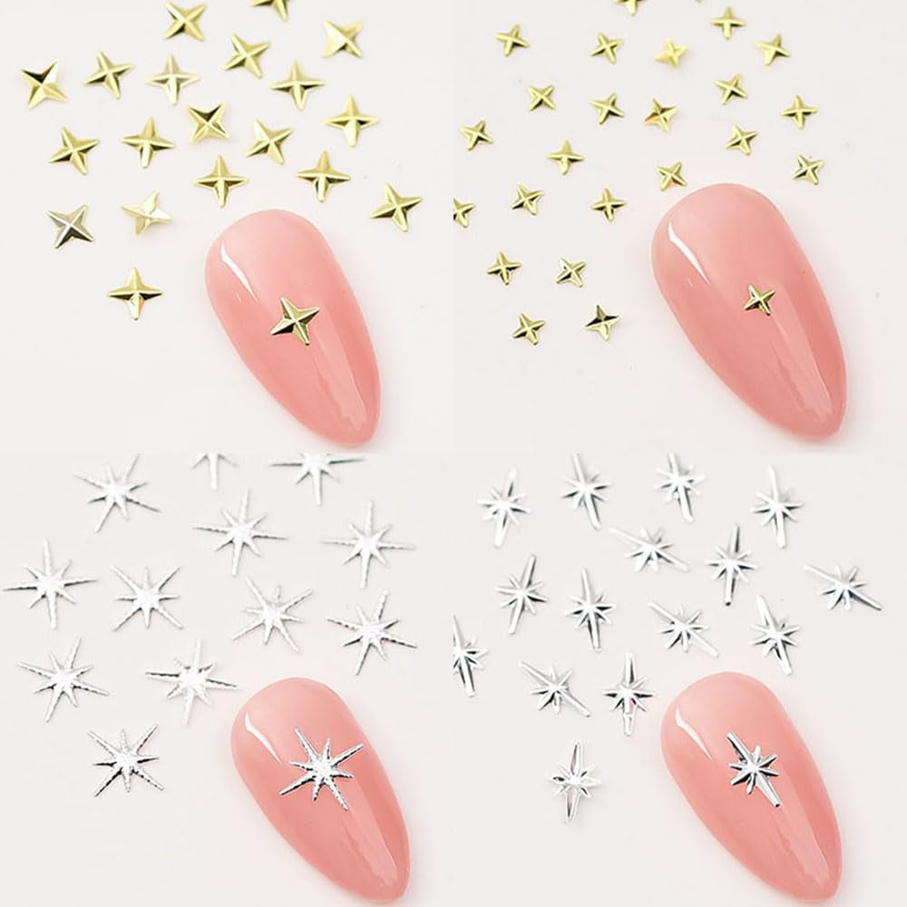 120 pièces breloques à ongles étoile or-argent étoile Y2K ongles breloques à ongles étoile en métal tailles mixtes vis à ongles étoile conception d'ongles Nail Art breloques étoiles 3D décoration d'ongles breloques à ongles accessoires pour ongles