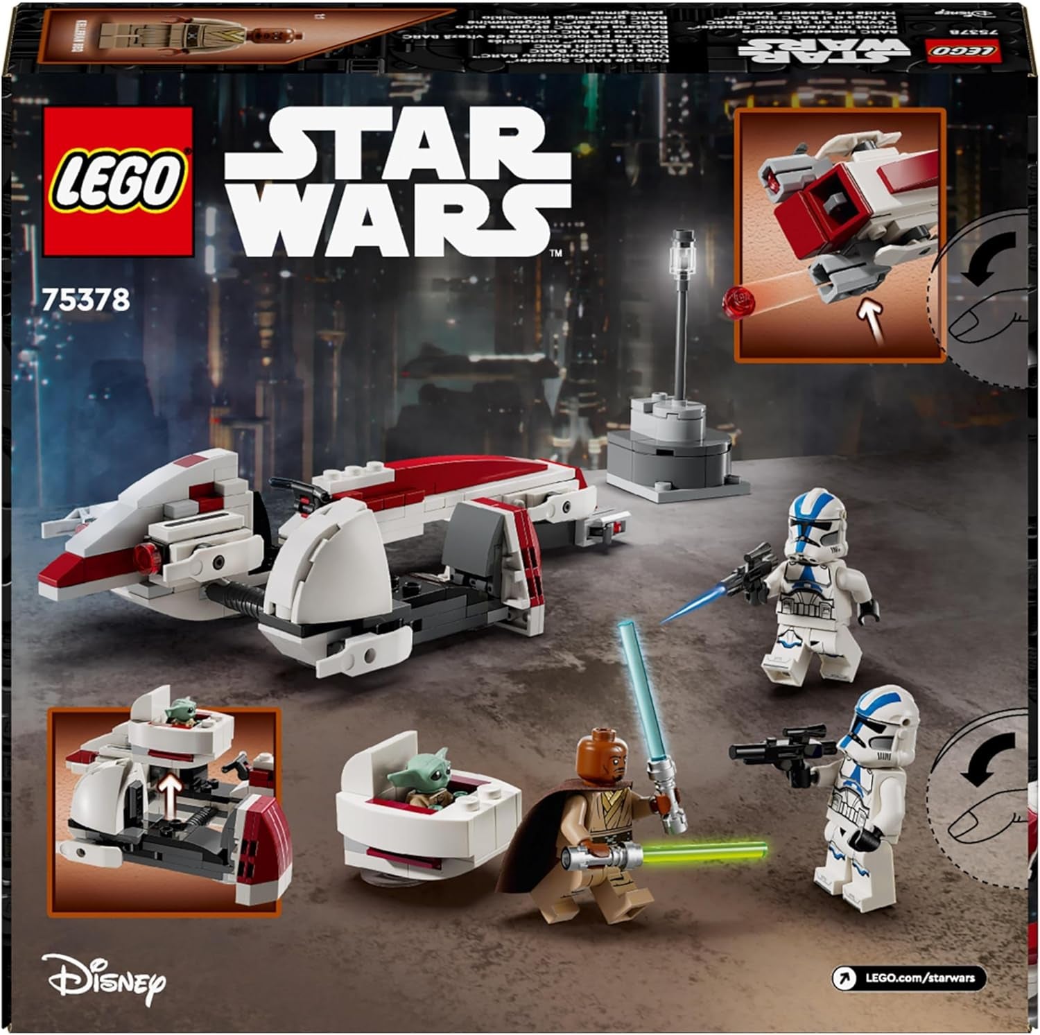 LEGO Star Wars S'échapper avec le BARC Speeder, l'ensemble Mandalorien, vélo jouet avec side-car, comprend les figurines Kelleran Beq et Grogu, cadeau pour garçons et filles à partir de 8 ans 75378 Ensembles de construction Beuche den LEGO-Store