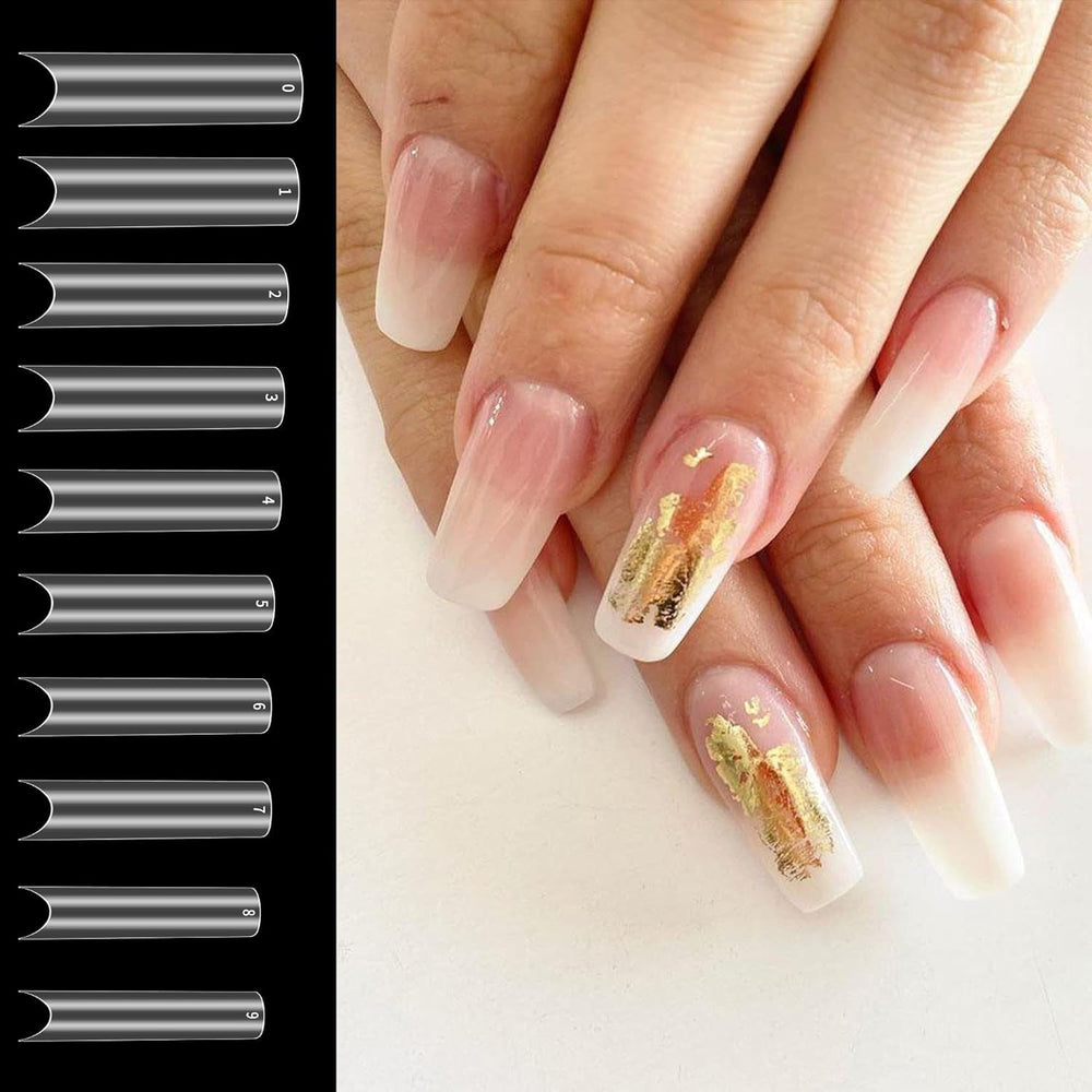 200pcs Faux Ongles, Acrylique Artificiel Ongles, Français Faux Ongles, Extra Long Droit Carré Clair Faux Ongles Conseils pour Salons de Manucure DIY