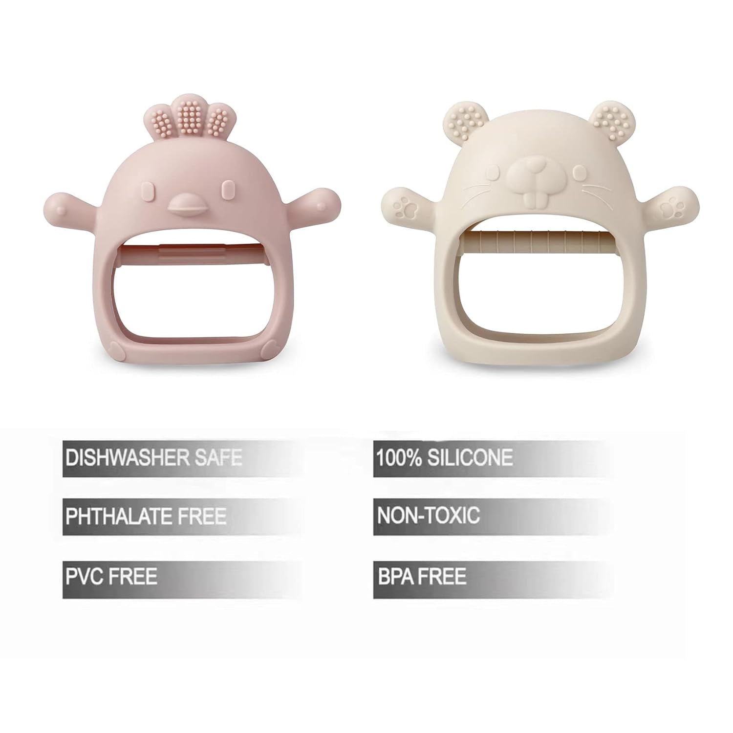 PandaEar Jouet de dentition en silicone pour bébé | Gant de dentition suggéré | Sucette à mâcher pour soulager la douleur (blanc/rose)