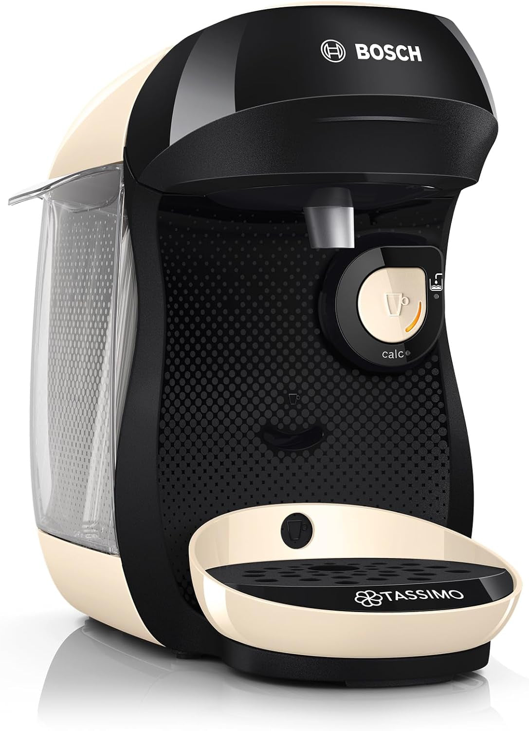 Bosch Tassimo Happy Friendly TAS107E Machine à expresso à capsules, plus de 70 boissons, convient à toutes les tasses, arrêt automatique, durable, dosage parfait, gain de place, 1400 W, crème/noir