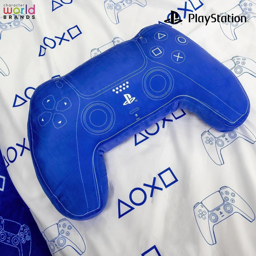 Character World : oreiller en forme de manette de Playstation sous licence officielle, design du combiné, oreiller en peluche | Parfaits pour la décoration d'une chambre ou d'un jeu, les oreillers standards bleus Naty Shop