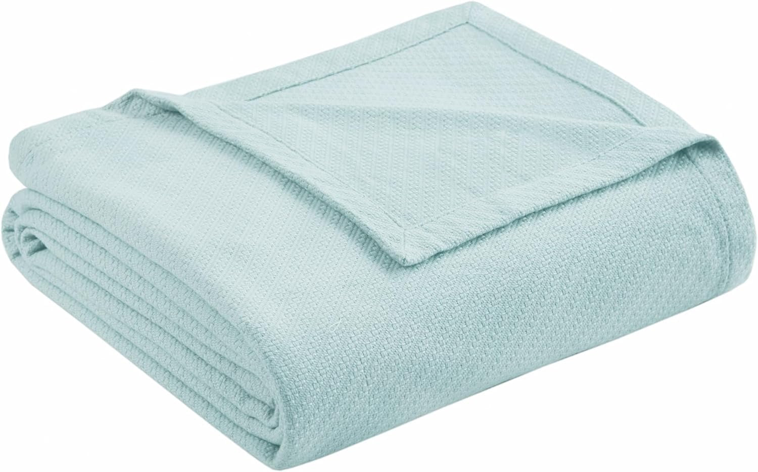 Madison Park Couverture de luxe en coton liquide de haute qualité, douce et confortable, 100 % coton filé à l'anneau, pour lit, canapé, blush Full/Queen Naty Shop Quilts & Quilts Bleu clair King Size