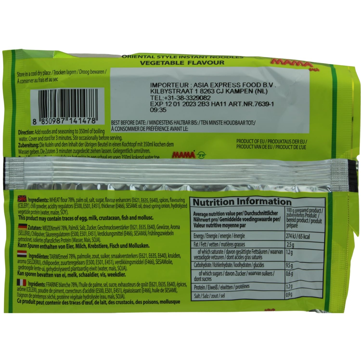 MAMA - Nouilles instantanées aux légumes, paquet de 30 (30 x 60g)