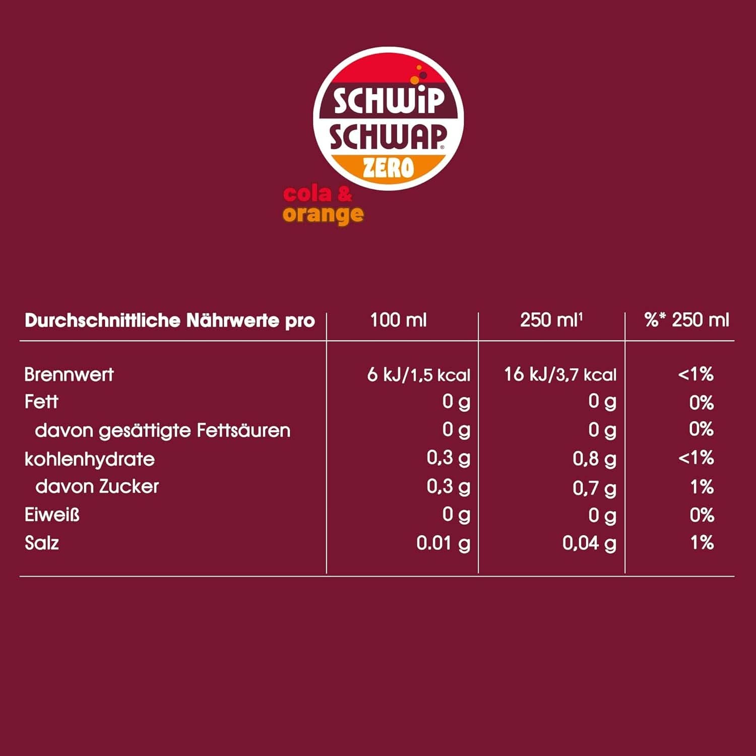 SCHWIPSCHWAP ZERO - XXL PACK - Boisson gazeuse caféinée au cola et aux oranges, set 6 x 1,75 litres Naty Shop