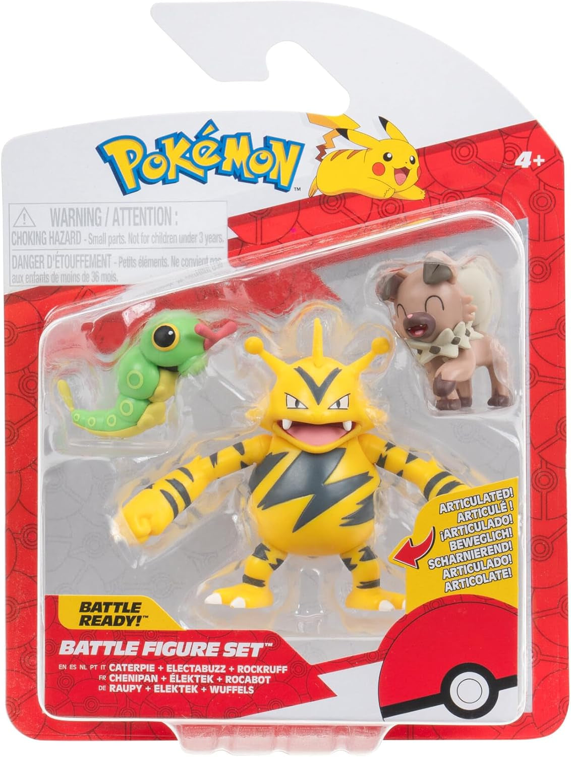 Pokémon PKW3892 - Ensemble de figurines de combat - Raupy, Wuffels, Elektek, ensemble de figurines officiel Figurines d'action Naty Shop Titre par défaut