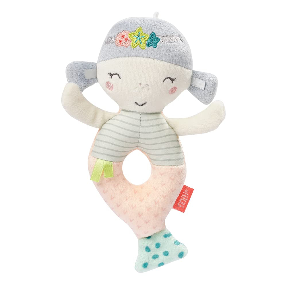 Fehn bébé anneau de préhension jouet mouton fehnNATUR - peluche avec coton biologique - jouet pour bébé avec clochette et jouet d'apprentissage ludique - jouet de préhension pour bébés et jeunes enfants à partir de 0 mois Baby Toys Naty Shop Mermaid