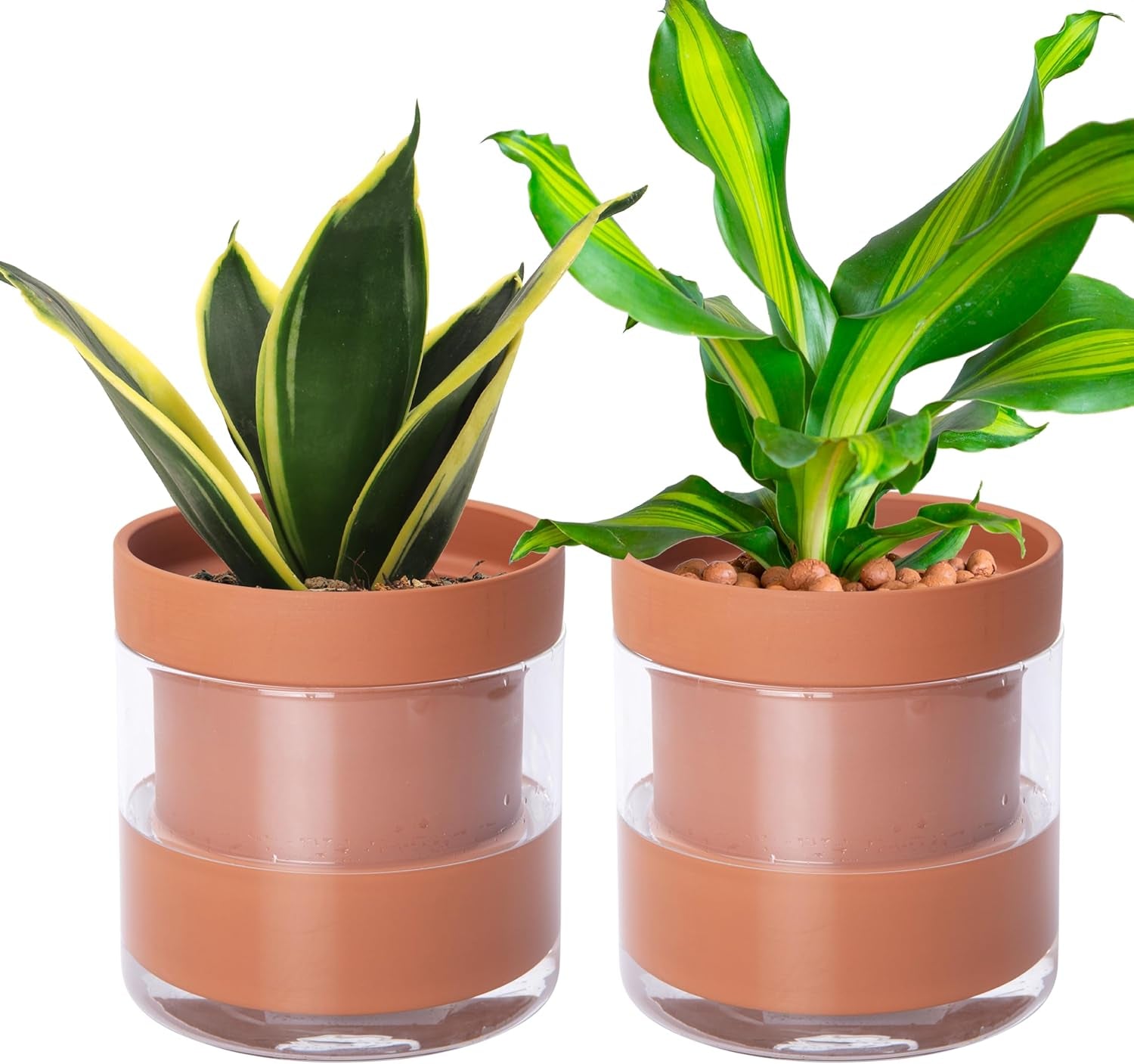 Ghiveci cu auto-udare, 15,2 cm, ghiveci din teracotă cu rezervor de sticlă pentru plante de apartament, ierburi aromatice, flori, 52-AF