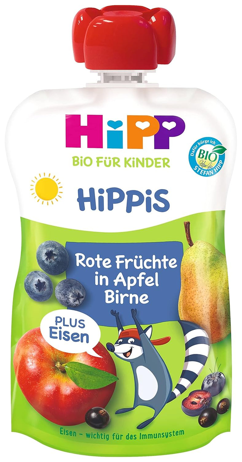 Hipp Organic, myrtilles, pommes, poires plus Iron Willi Raccoon, paquet de 6 (6 X 100 G) Mère et Enfant Naty Shop Default Title