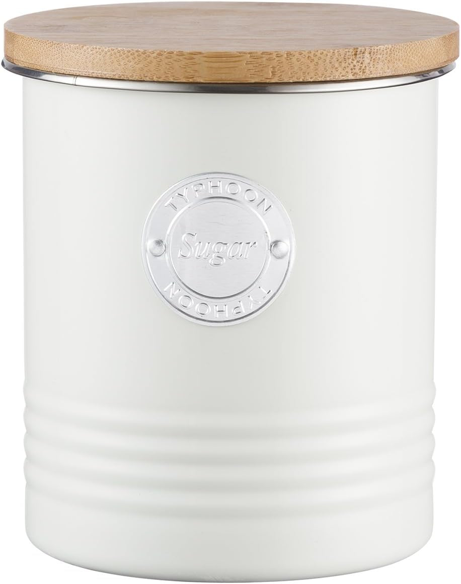 Collection LIVING, sucrier avec couvercle | pastel crème | boîte de rangement 1 L cuisine pour sucre | sucrier en acier avec couvercle | Bocaux de conservation hermétiques en bambou avec couvercle, boîtes de conservation des aliments Naty Shop Sugar