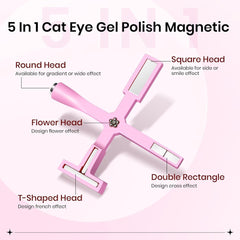 SUPWEE Outil magnétique pour ongles 5 en 1, aimant œil de chat rose pour ongles, stylo magnétique multifonction DIY, ensemble de stylos magnétiques 3D magiques, bâton magnétique pour Nail Art, outil de bricolage