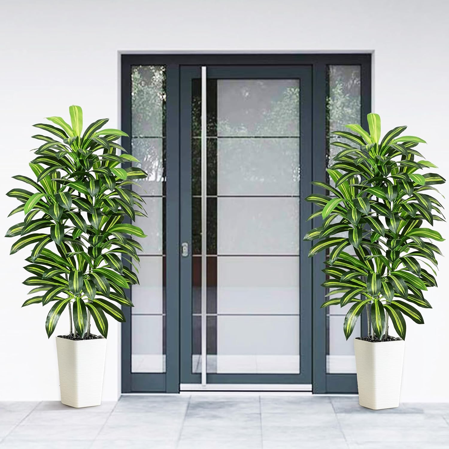 Künstlicher Dracaenabaum,Kunstpflanzen Groß,Faux Tree Mit Weißem Hohen Pflanzer Realistische Kunstpflanze Dracaena,Kunstpflanzen Für Wohnzimmer, Büro & Garten(1, Weißer Hoher Pflanzer, 150Cm)