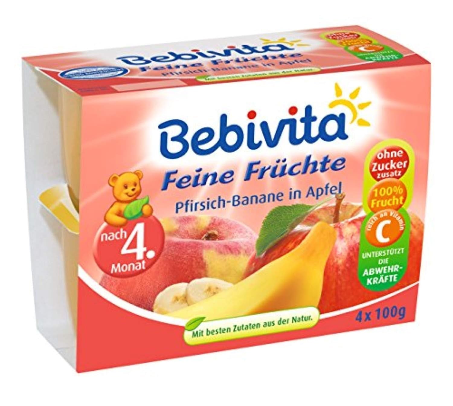 Piersică-banană în suc de mere, pachet de 6 ( 6 X 4 X 100 G ) Mama si Copilul Naty Shop