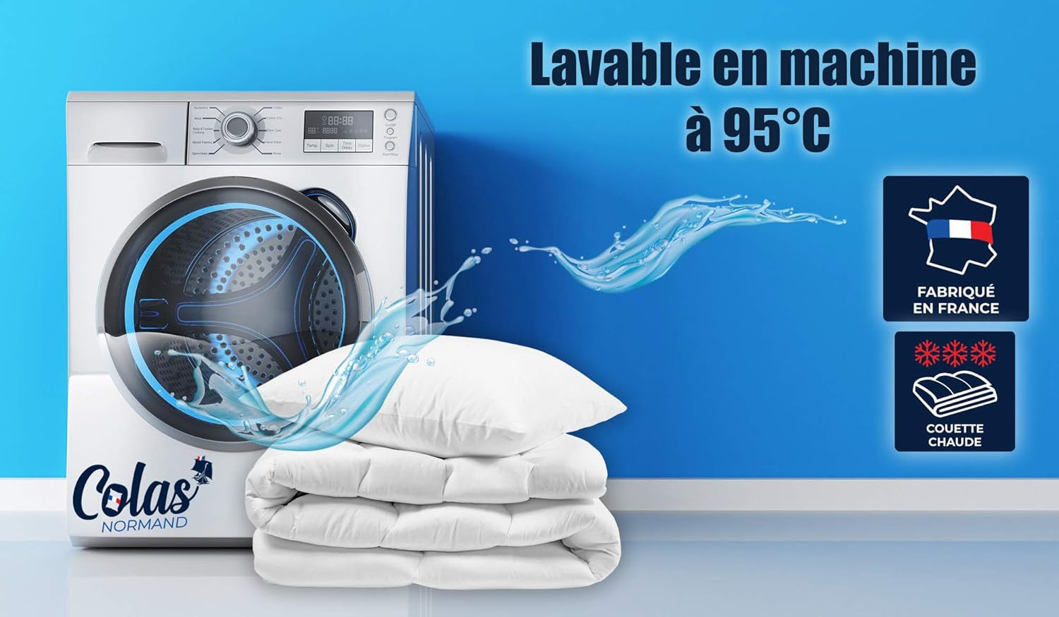 COLAS NORMAND Couette chaude, lavable à 95°C, 240 X 220 Cm, résistante, en microfibre, douce, soyeuse et confortable, fabriquée en France, blanc Couettes et couettes Naty Shop