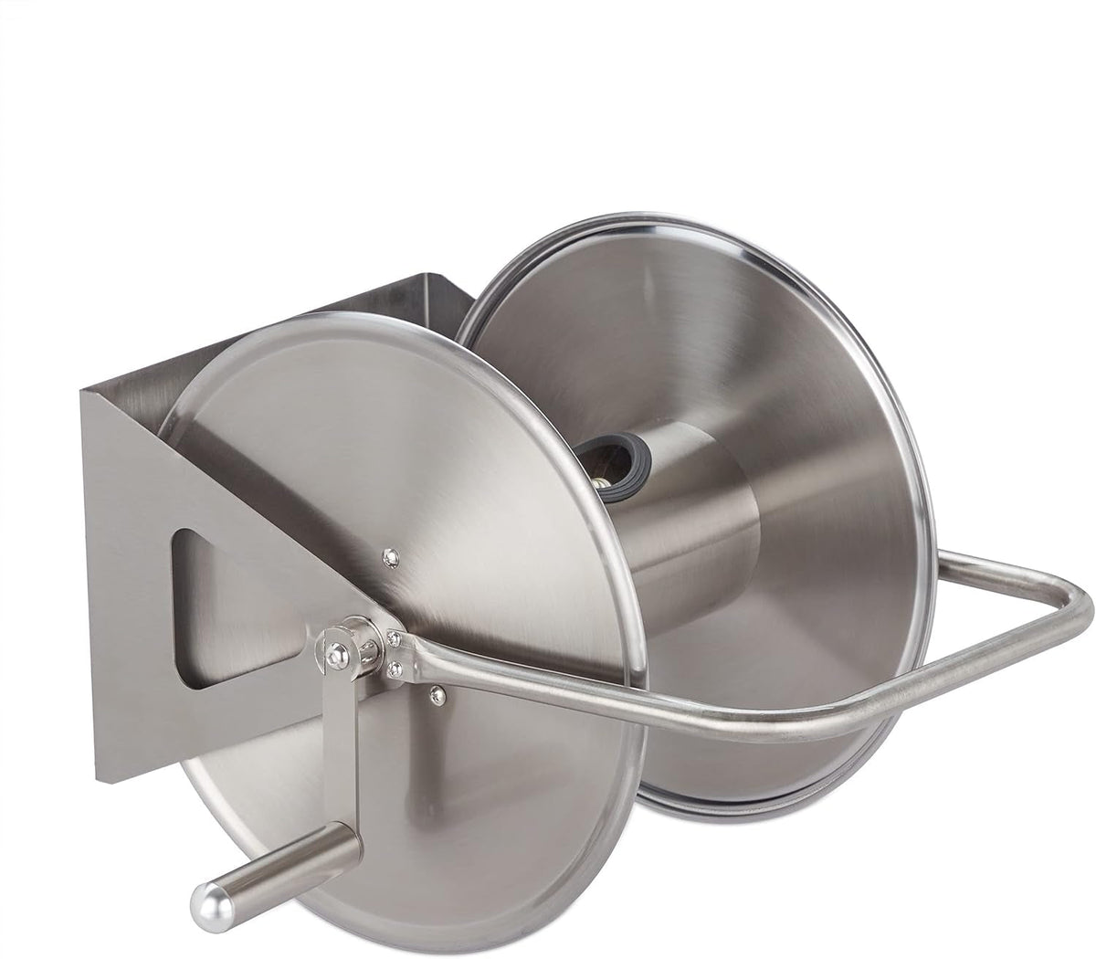 Relaxdays Enrouleur de Tuyau en Acier Inoxydable, Enrouleur de Tuyau Vide, Support au Sol et Mural, pour Tuyau d'arrosage de 40 M, Enrouleur de Tuyau, Argent, 43,5 x 43,5 x 31,5 cm