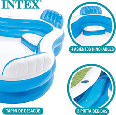 56475NP - Centru de înot gonflabil pentru familie, albastru transparent/alb, 229 x 229 x 66 cm și pompă electrică de curent alternativ cu umplere rapidă de 230 volți, 66644, negru