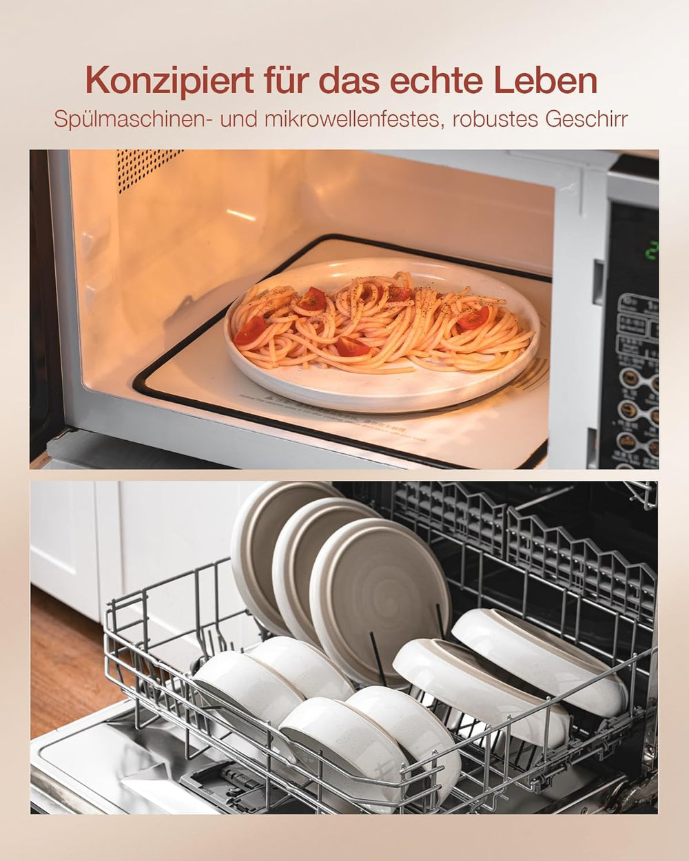 Milkyway Service de table 18 pièces, assiettes en grès pour 6 personnes, assiettes à dessert, bols à céréales, passe au micro-ondes et au lave-vaisselle, blanc