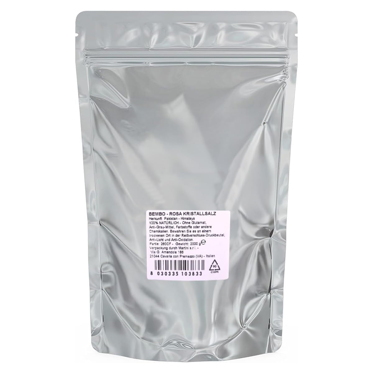 Bembo Himalayan Salz Rosa grob 2 kg – Naturbelassenes Kristallsalz und Steinsalz aus Pakistan (Khewra Salzmine) – Reines Speisesalz für die Mühle – Ohne Zusätze, ohne Rieselhilfe, non raffiné.