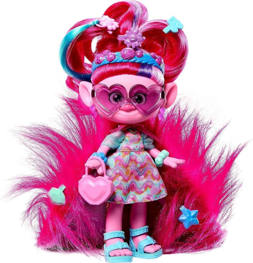 Mattel DREAMWORKS TROLLS Together Strong - Poupée mannequin Queen Poppy Hair-Tastic - 15+ accessoires, peigne à paillettes, gel pailleté lavable, à partir de 3 ans HNF25 Naty Shop Poppy Dolls Peluche Cheveux poilus