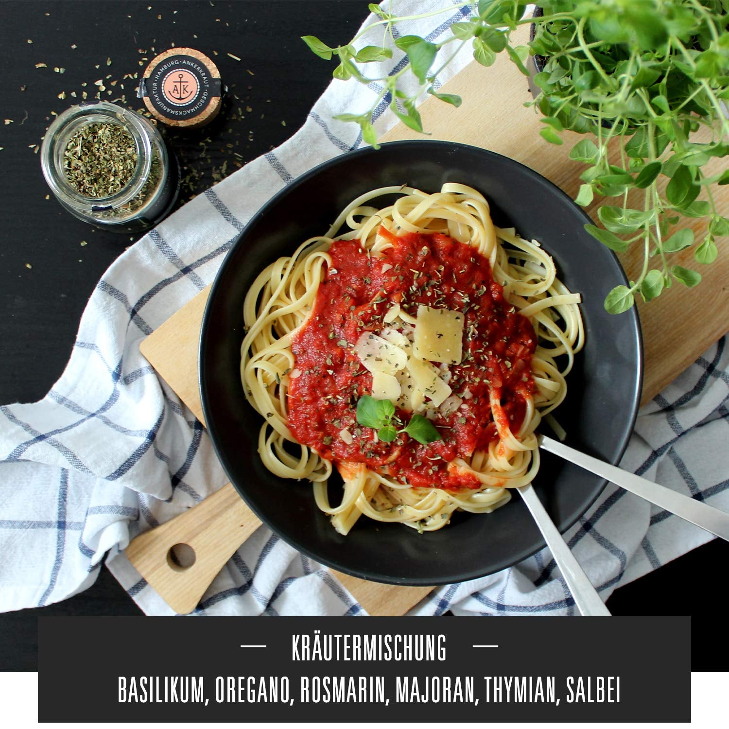 Ankerkraut Italienische Kräuter, mediterranes Universalgewürz for Pasta, Pizza and Salade, 25 g dans un verre de cuisson