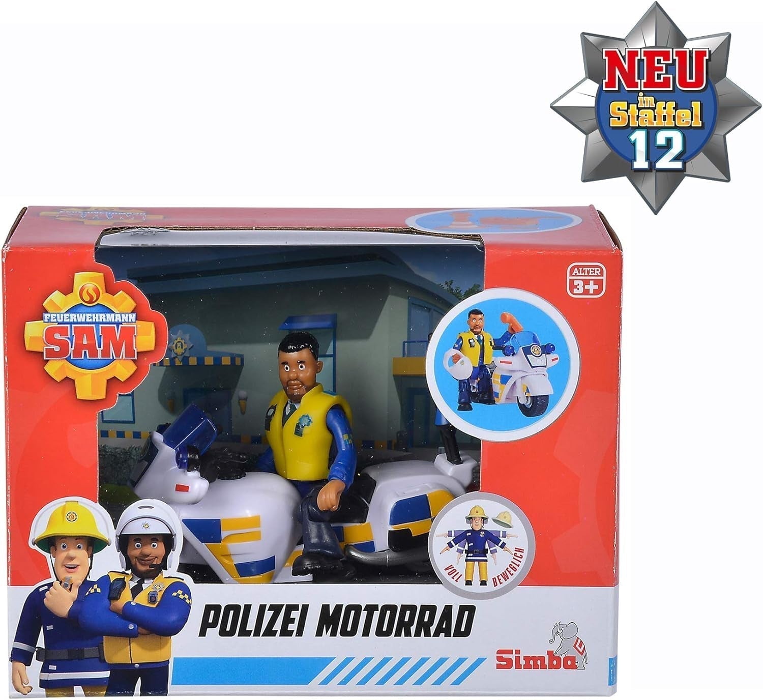 Simba 109251092 - Moto de police Sam le pompier, Avec figurine Malcolm, Avec accessoires, Saison 12, A partir de 3 ans Figurines Naty Shop