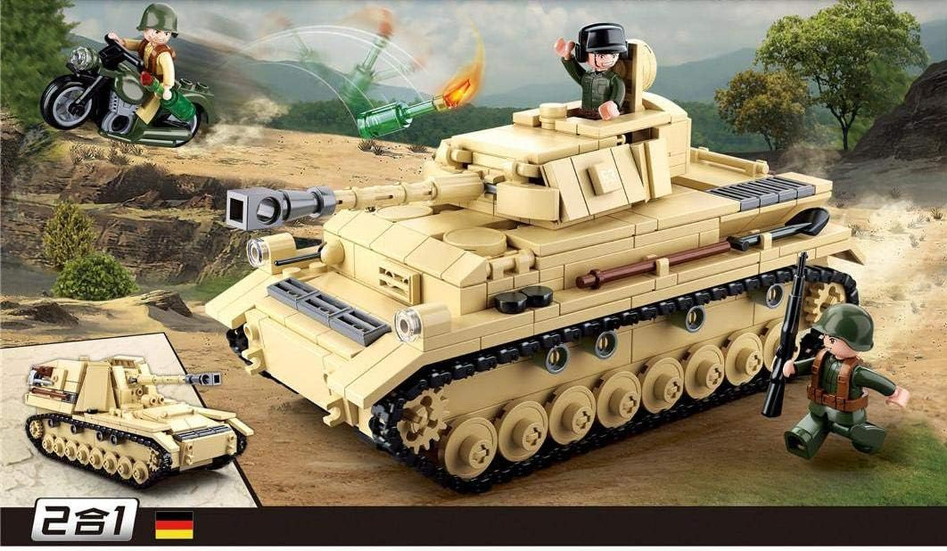 Sluban Klemmbausteine SL95565, WWII - Deutscher Panzer [M38-B0693], Spielset, Klemmbausteine, Soldaten, mit Spielfigur, Army WWII, Multi Color