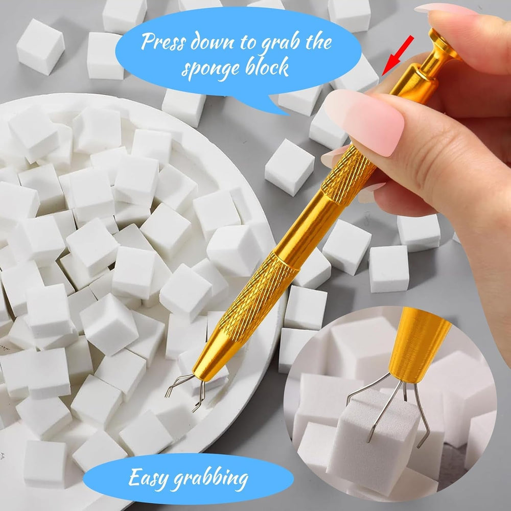 Eiito 100 pcs Weiche Nagelschwämme For Ombre, Mit 2 Greifstift, Aura-Maniküre-Nailkunst-Werkzeuge (Argent + Or)