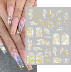 9 Blatt Nagelsticker Französische Spitzenmarmor Nagelaufkleber Selbstklebend Weißes Gold Nail Art Sticker Dekoration Nageldesign Zubehör